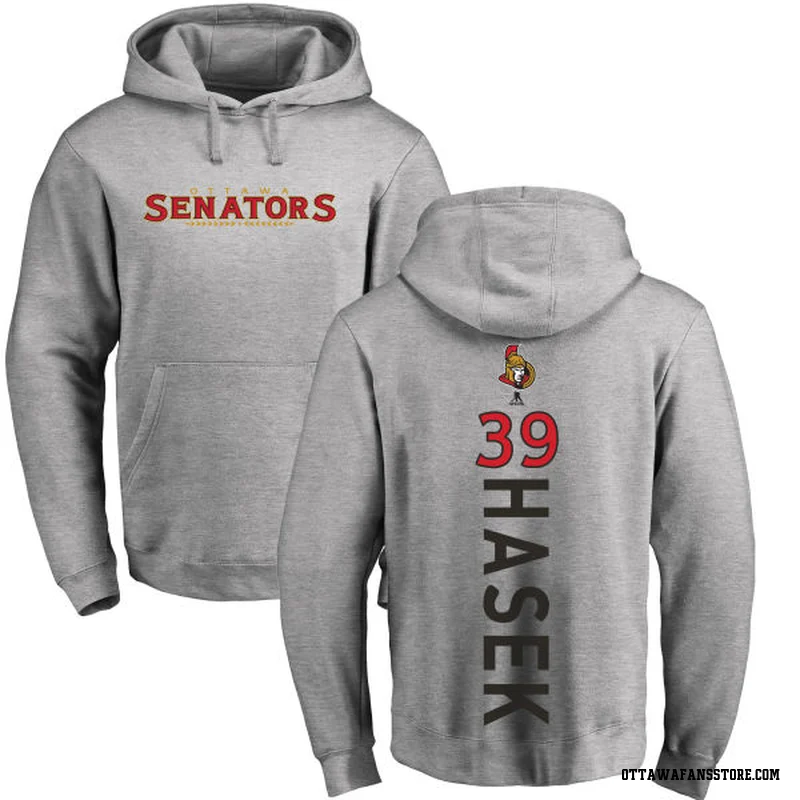 Men's Dominik Hasek Ottawa Senators Ash Backer Pullover Hoodie