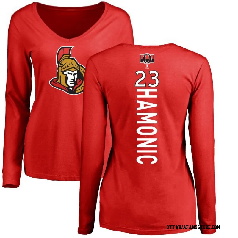 Red Women's Travis Hamonic Ottawa Senators Backer Long Sleeve T-Shirt