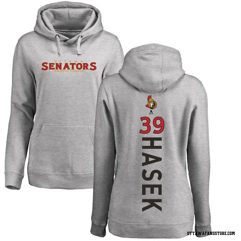 Women's Dominik Hasek Ottawa Senators Ash Backer Pullover Hoodie